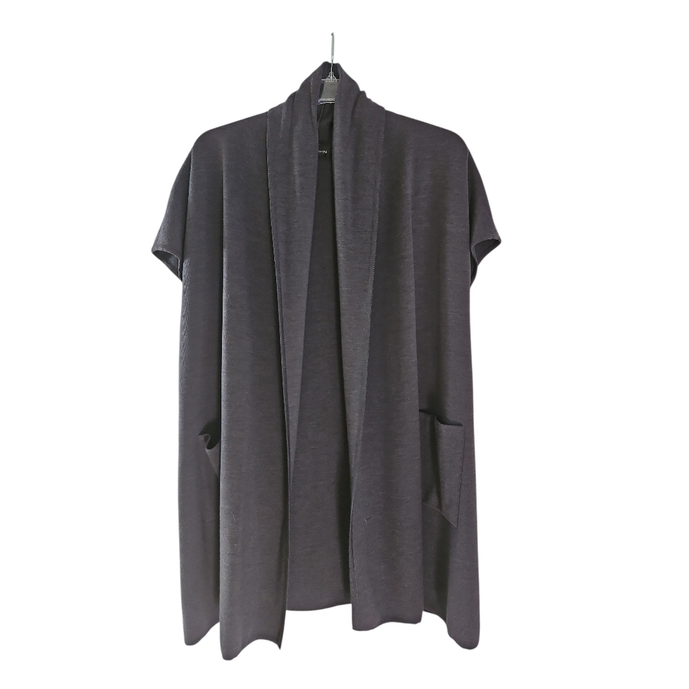 St.John Knit Topper Size 18 / XL Gray Wool Shawl Collar Pockets
